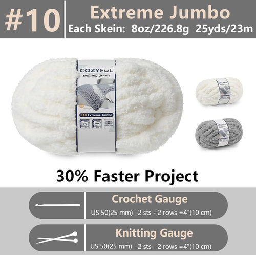 Chunky Chenille Yarn #10 - Cream/Light Grey