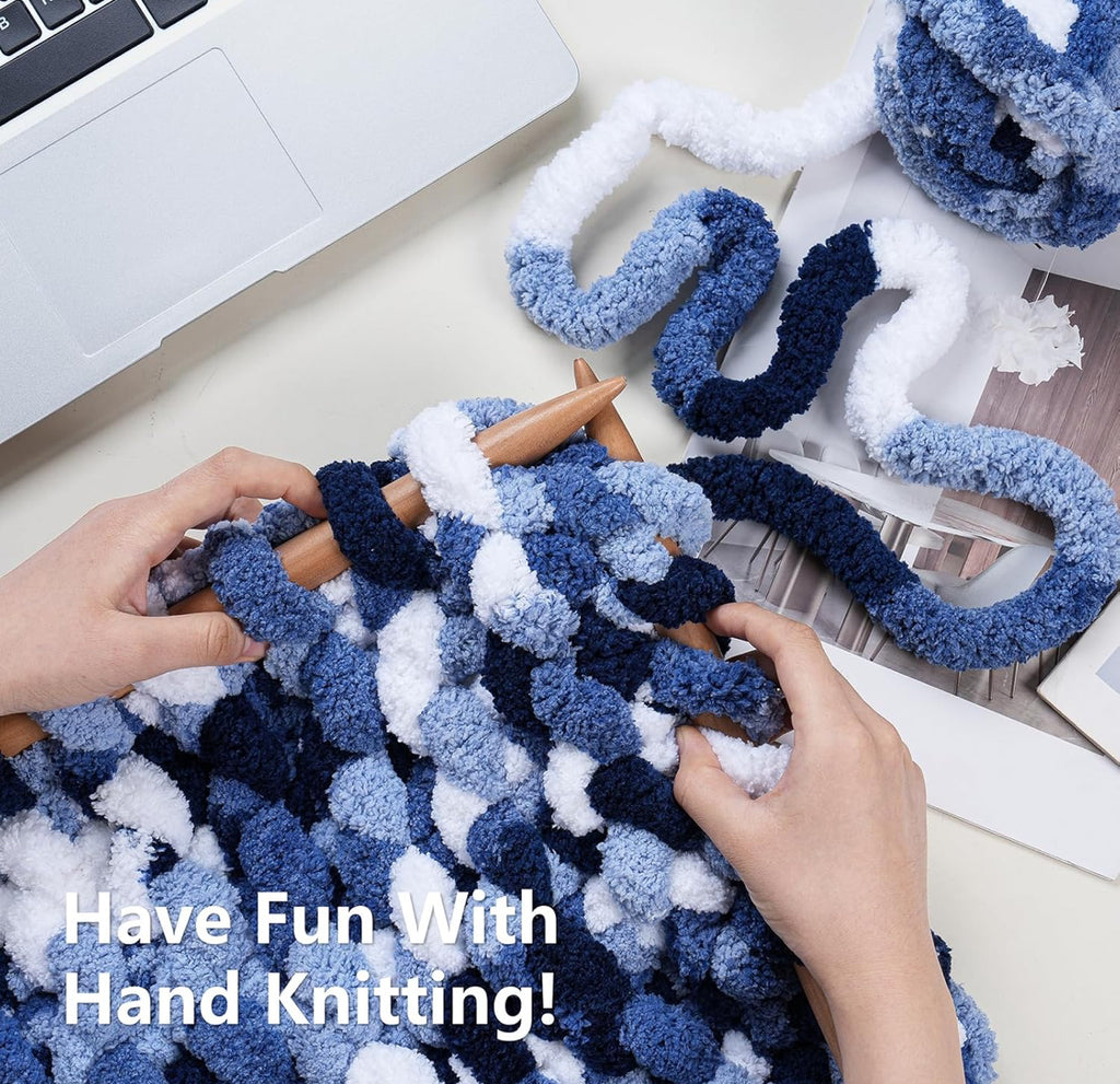 Chunky Chenille Yarn #10 - Multi Blue/White Mix
