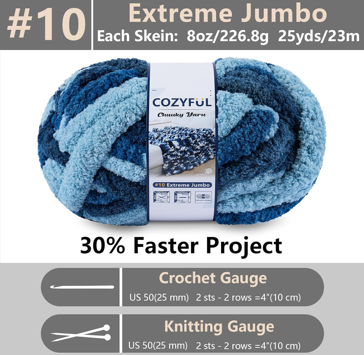 Chunky Chenille Yarn #10 - Navy Multi