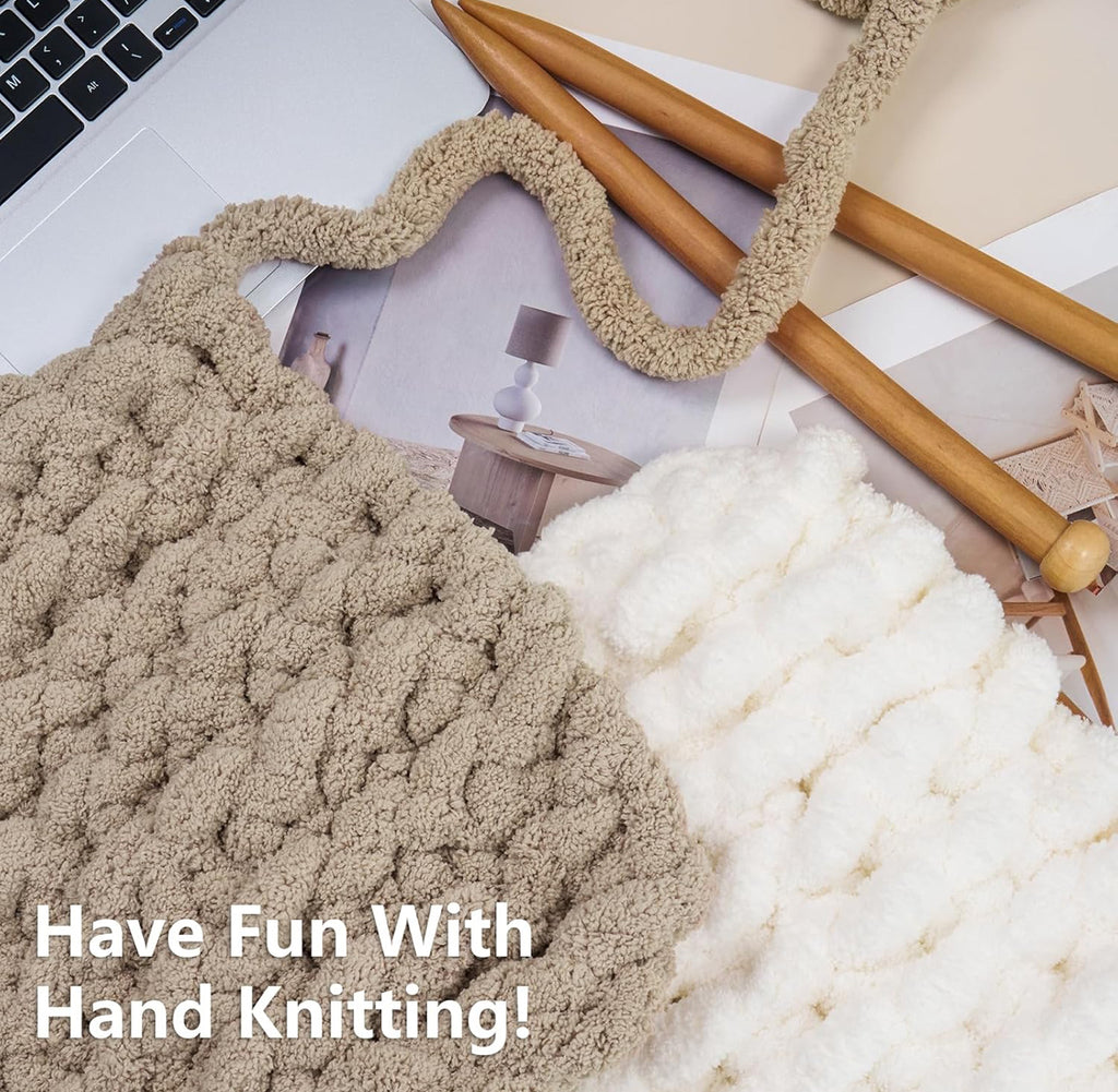 Chunky Chenille Yarn #10 - Cream/Khaki