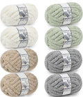 Chunky Chenille Yarn #10 - Cream/Sage/Khaki/Light Grey Mix