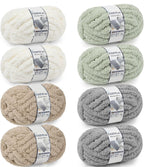 Chunky Chenille Yarn #10 - Cream/Sage/Khaki/Light Grey Mix