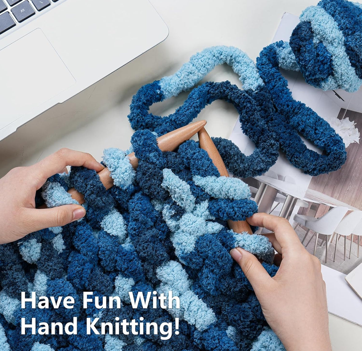 Chunky Chenille Yarn #10 - Navy Multi