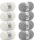 Chunky Chenille Yarn #10 - Cream/Light Grey