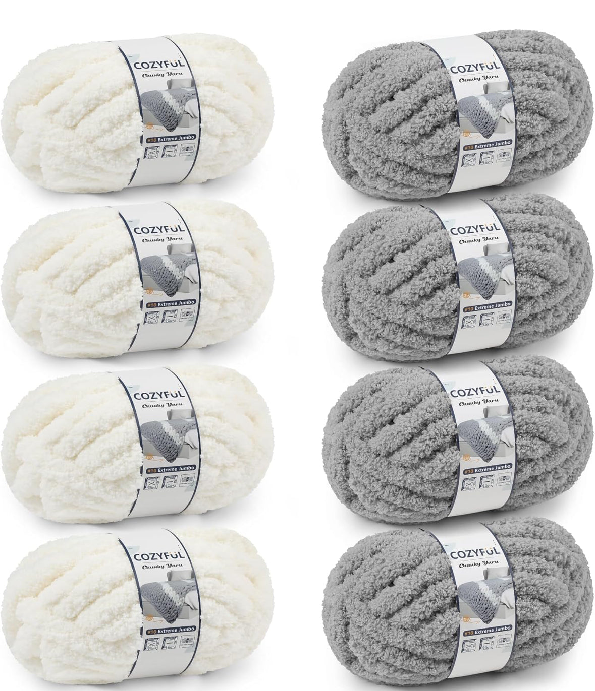 Chunky Chenille Yarn #10 - Cream/Light Grey