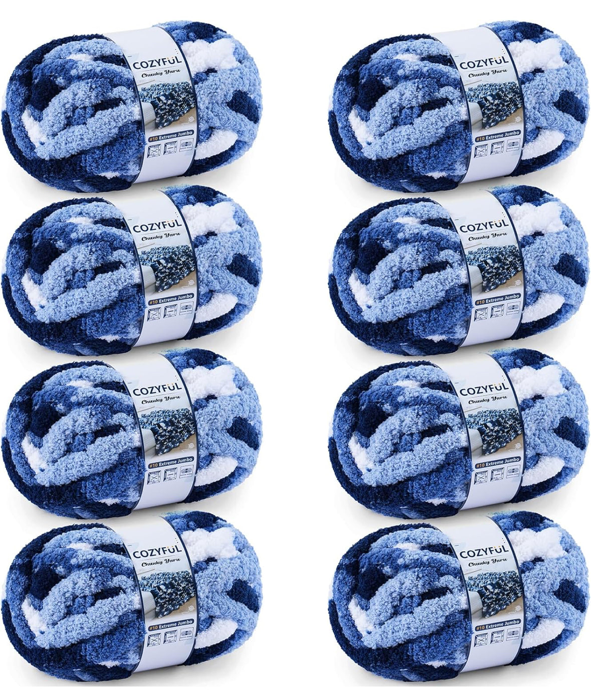 Chunky Chenille Yarn #10 - Multi Blue/White Mix