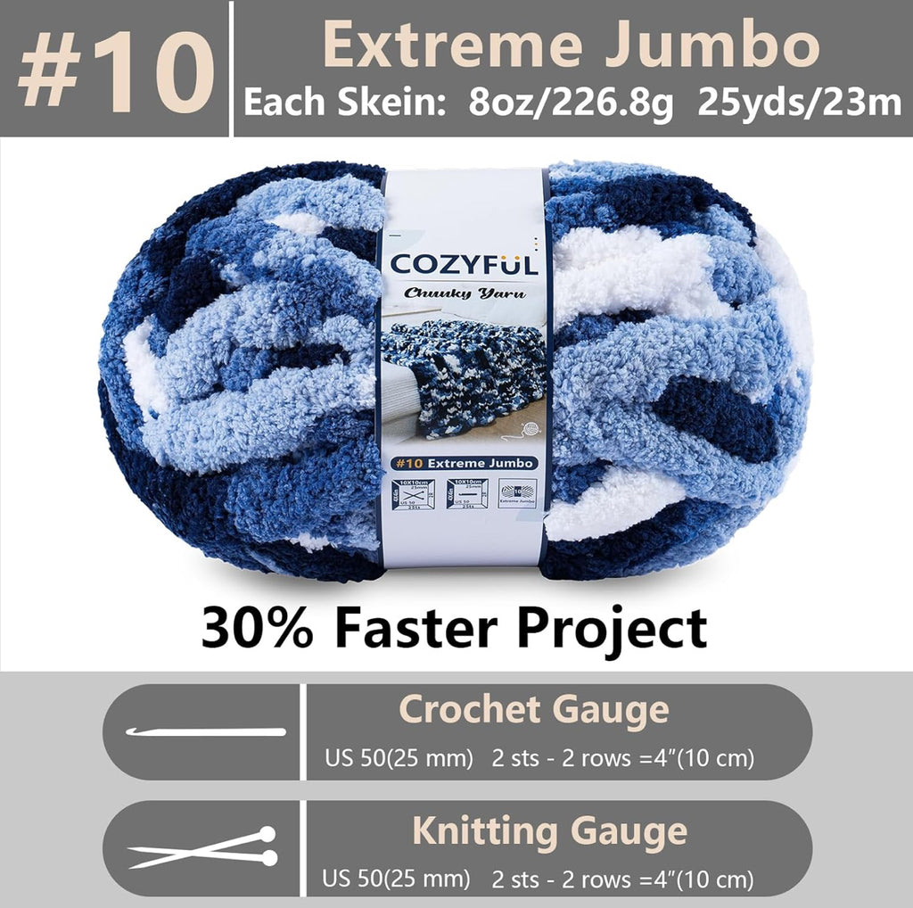 Chunky Chenille Yarn #10 - Multi Blue/White Mix