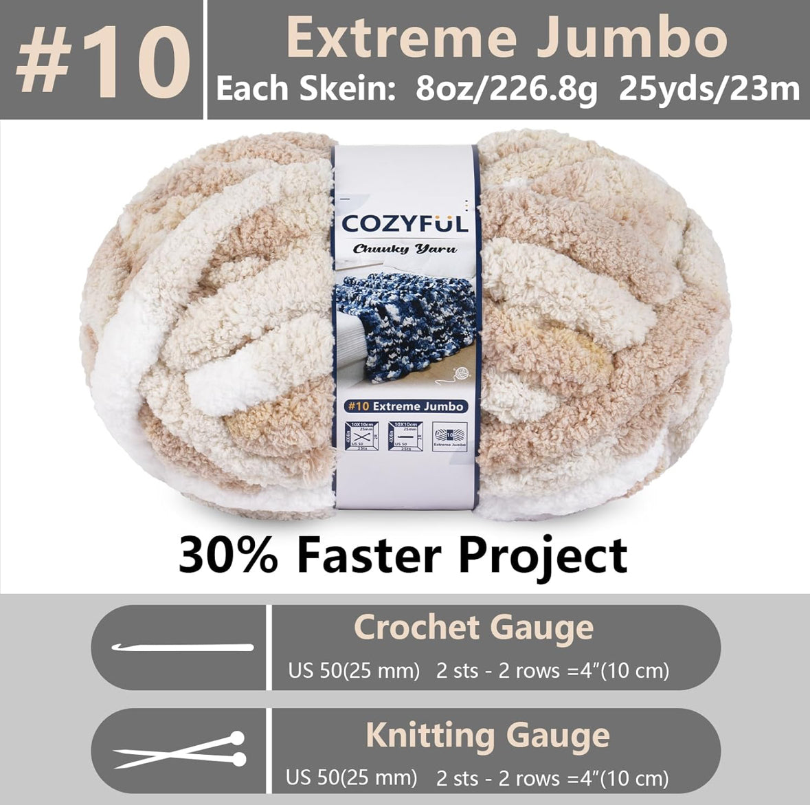 Chunky Chenille Yarn #10 - Sand/Khaki/White Mix