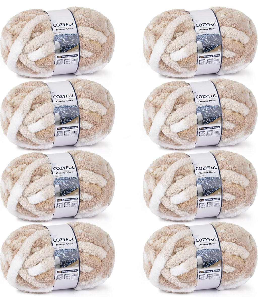 Chunky Chenille Yarn #10 - Sand/Khaki/White Mix