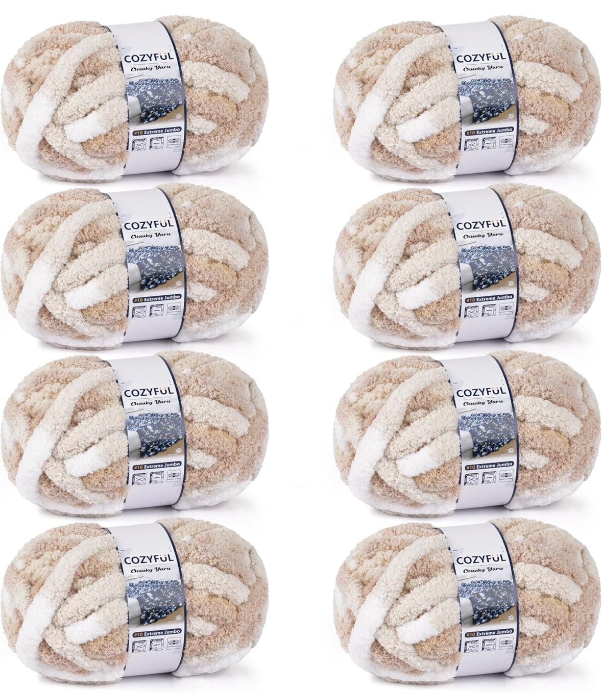 Chunky Chenille Yarn #10 - Sand/Khaki/White Mix