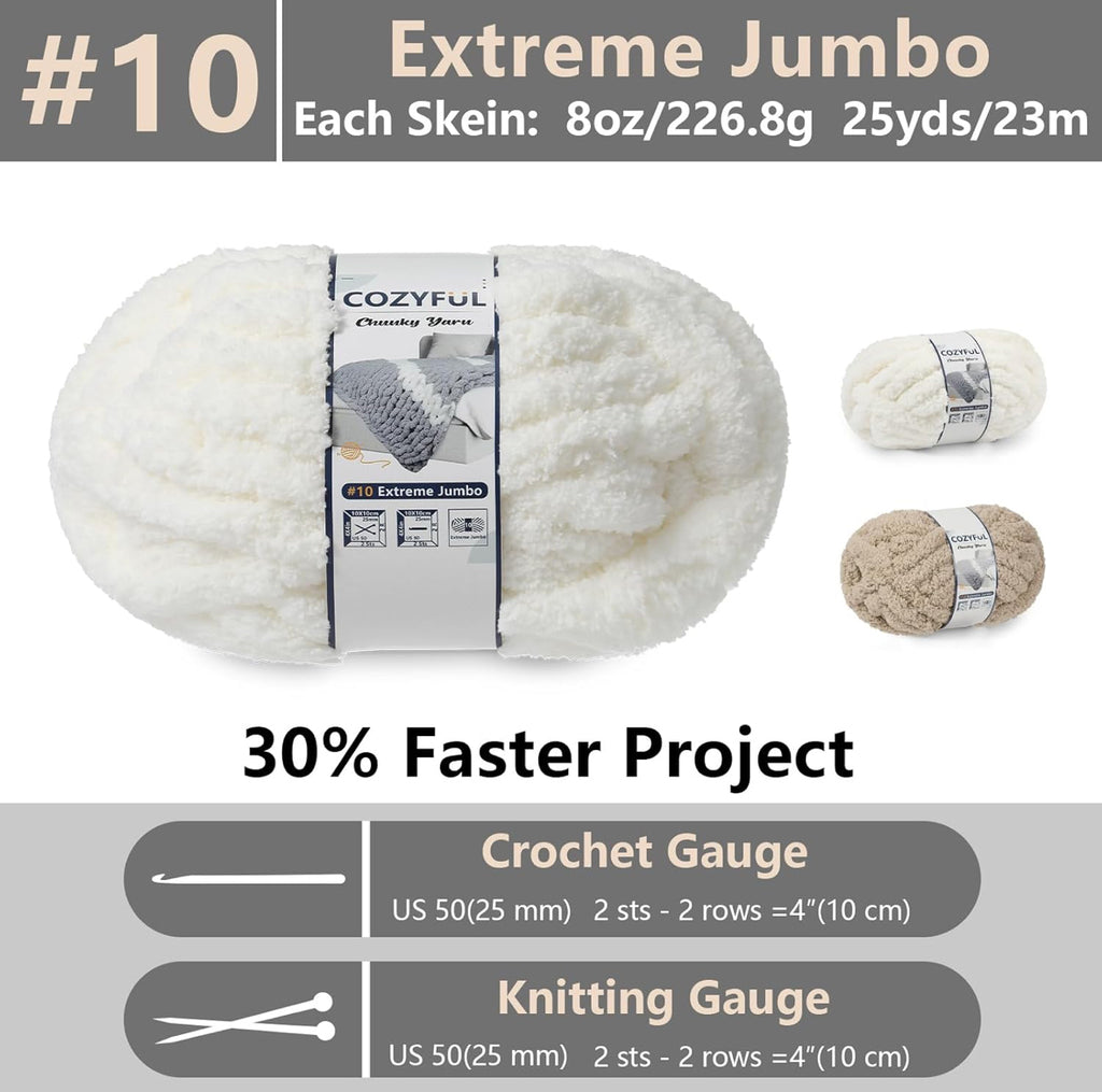 Chunky Chenille Yarn #10 - Cream/Khaki