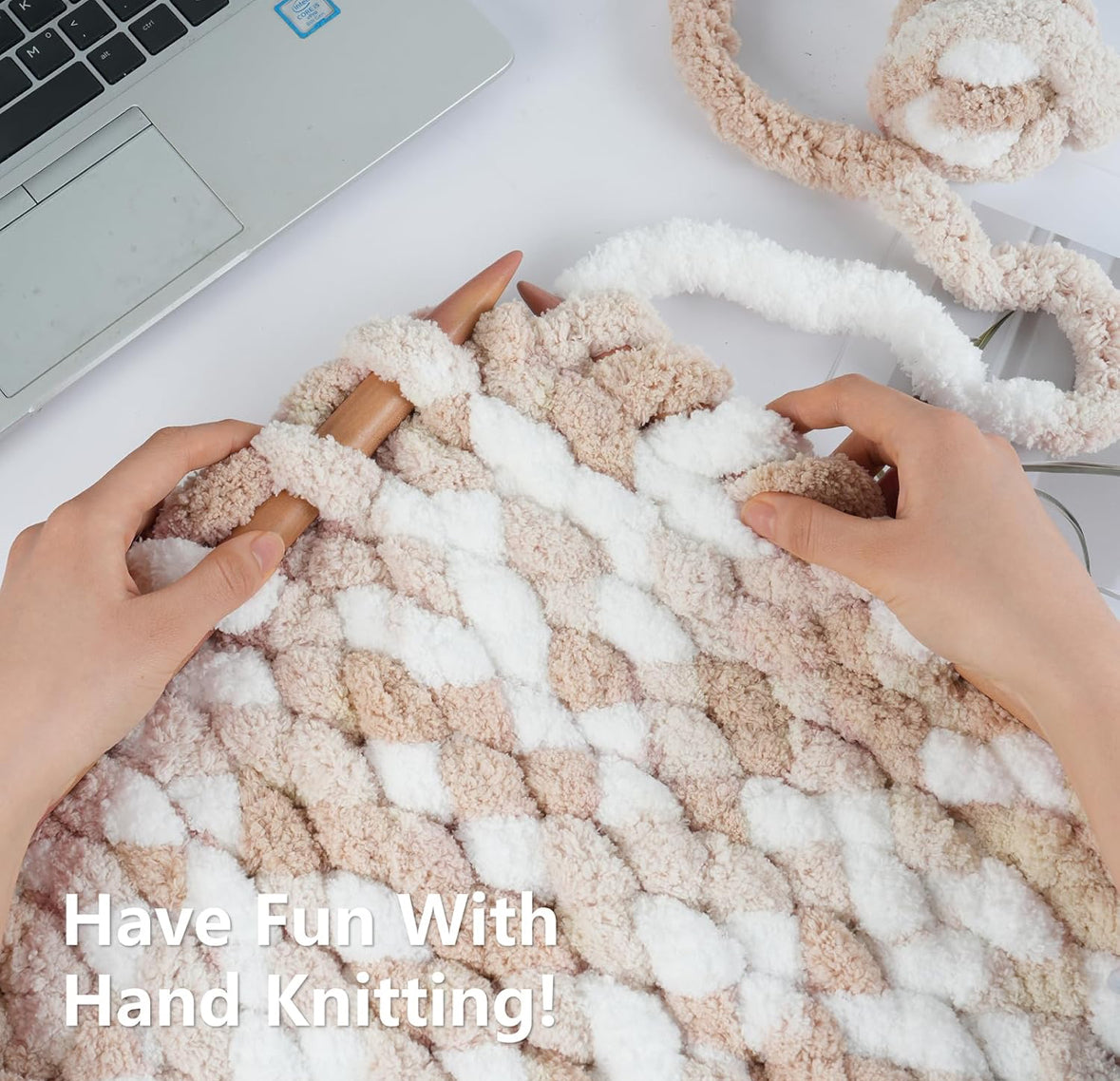 Chunky Chenille Yarn #10 - Sand/Khaki/White Mix