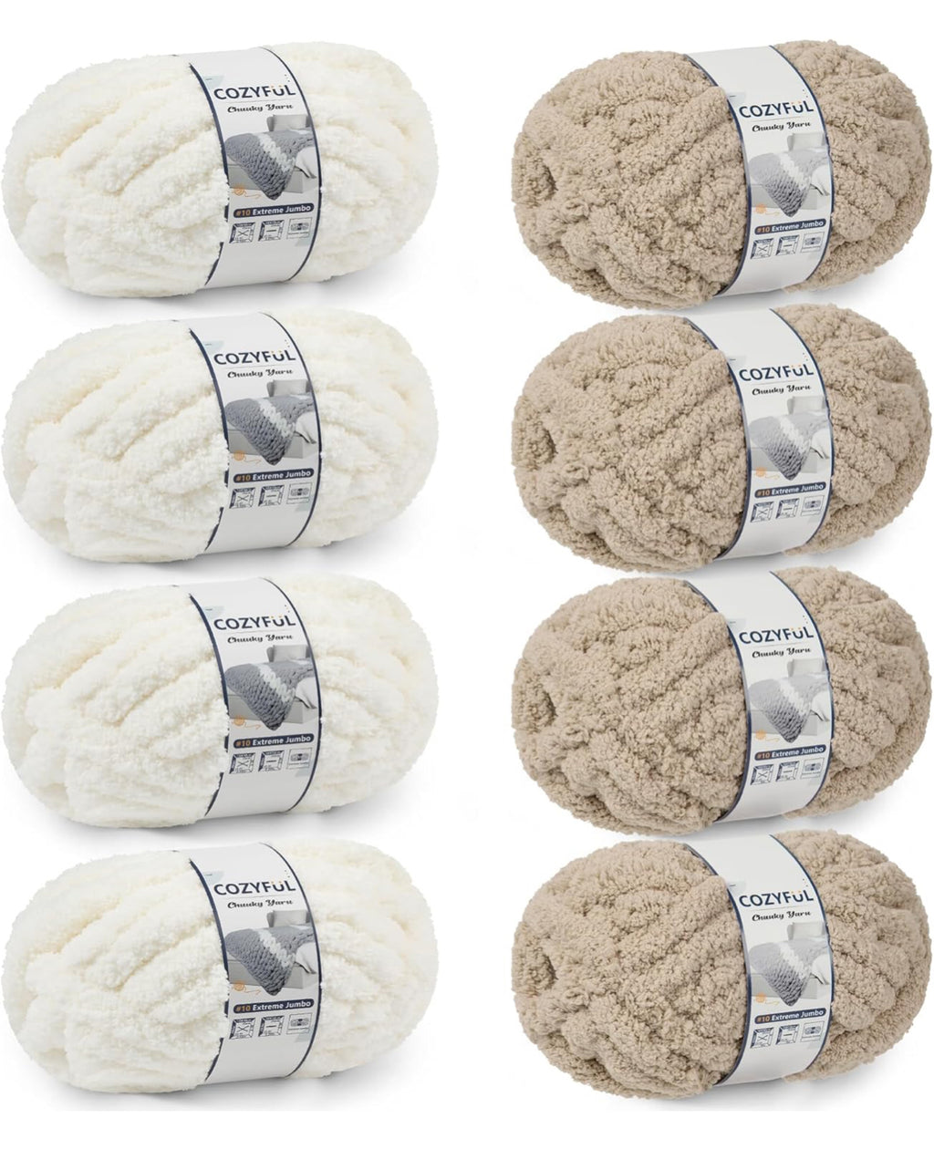 Chunky Chenille Yarn #10 - Cream/Khaki