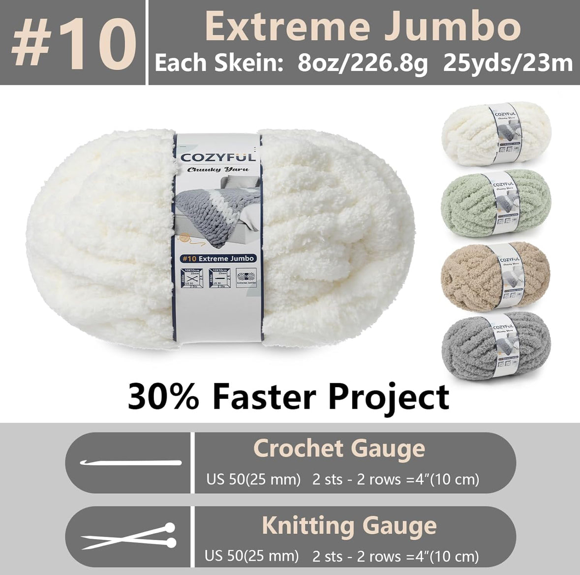 Chunky Chenille Yarn #10 - Cream/Sage/Khaki/Light Grey Mix