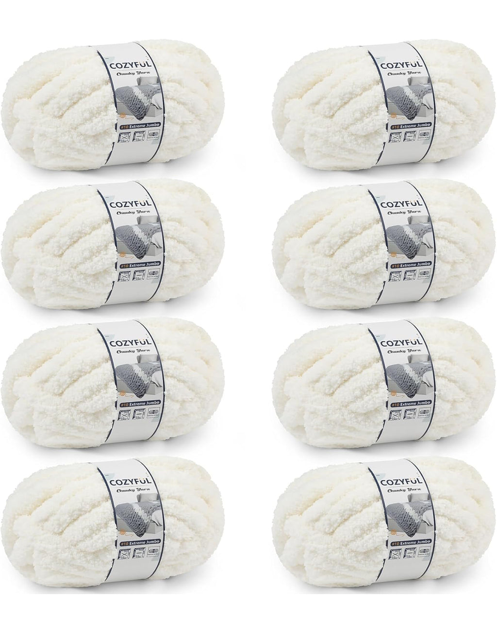 Chunky Chenille Yarn #10 - Beige White