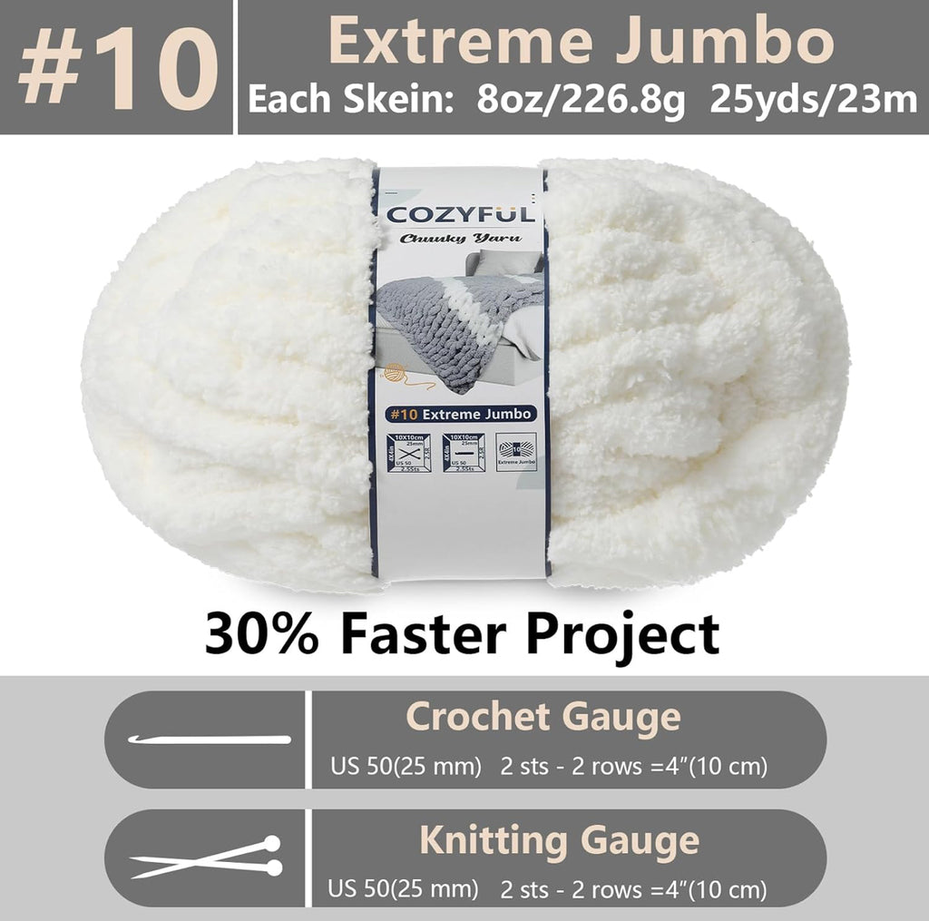 Chunky Chenille Yarn #10 - Beige White