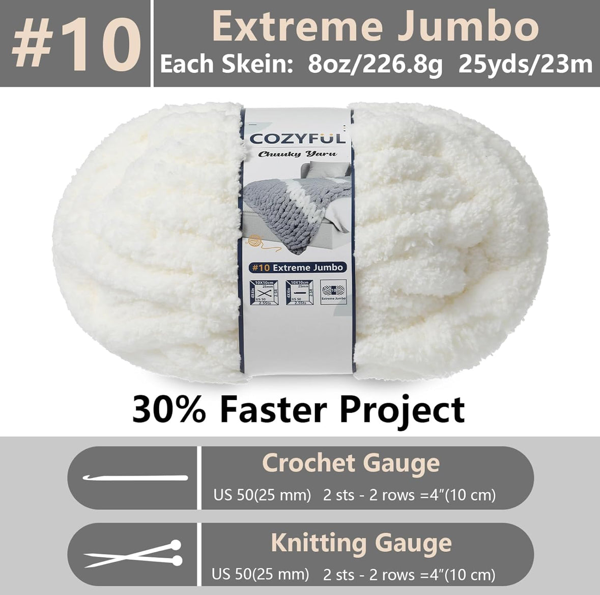 Chunky Chenille Yarn #10 - Beige White