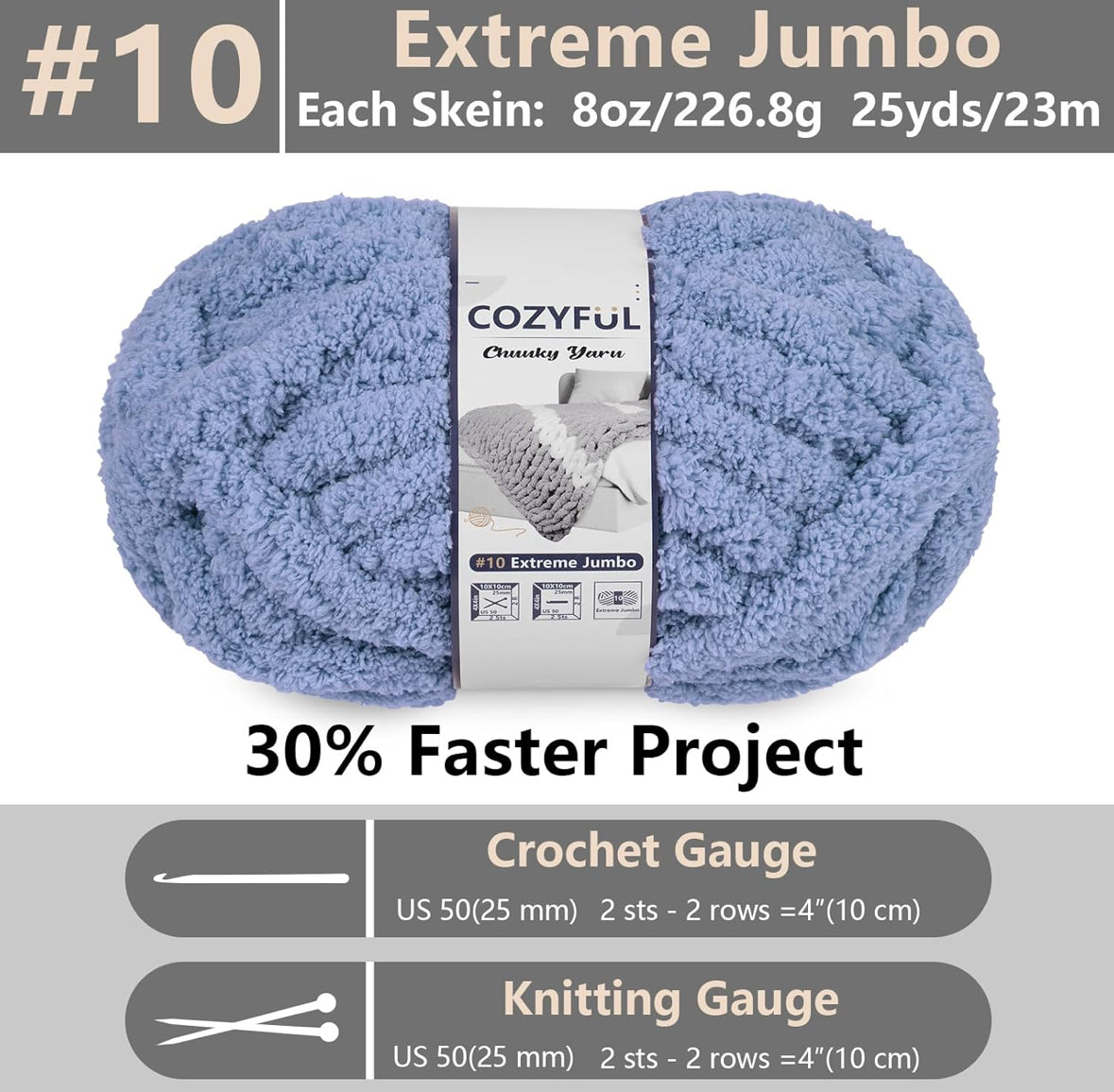 Chunky Chenille Yarn #10 - Blue Grey