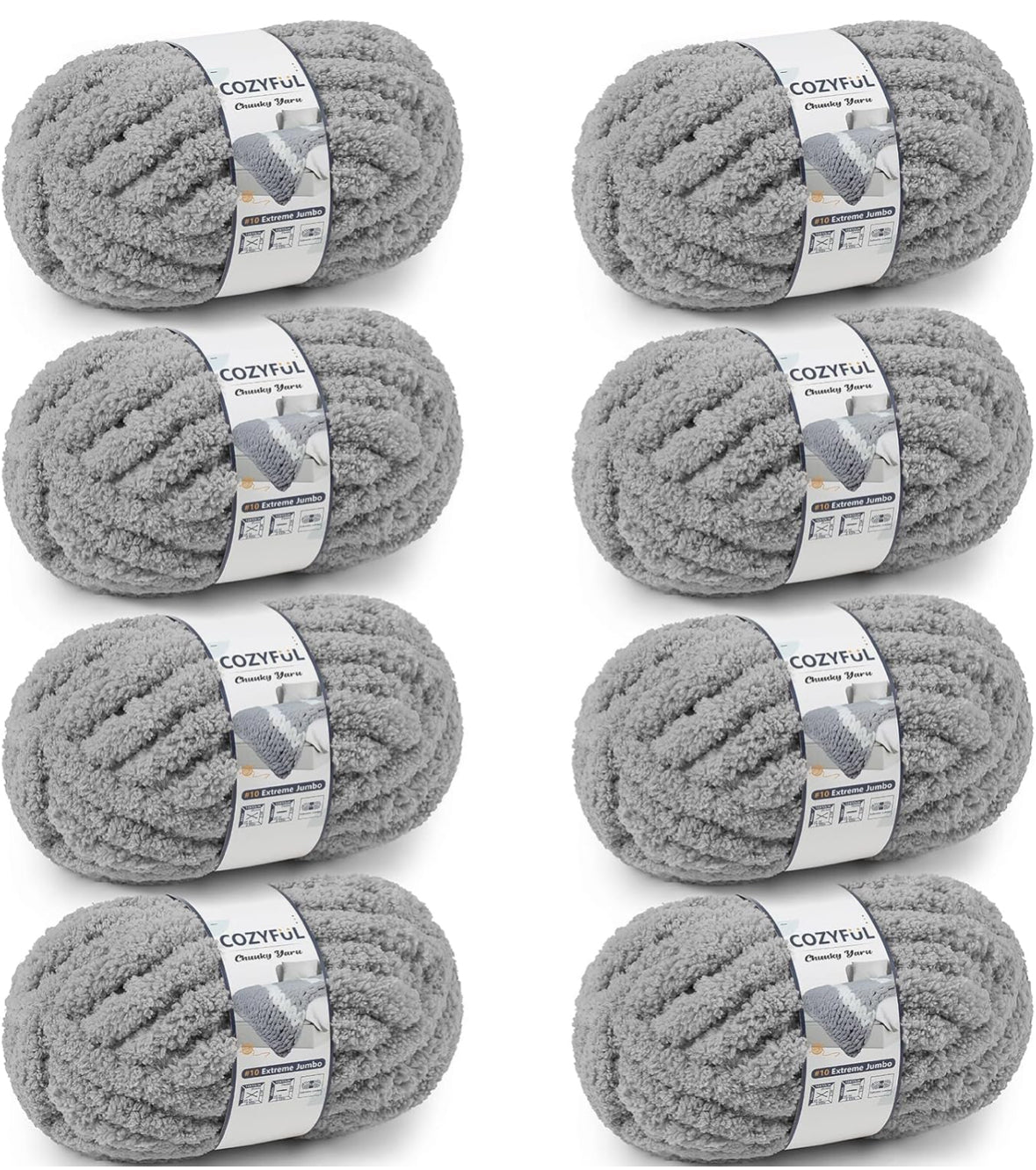 Chunky Chenille Yarn #10 - Light Grey