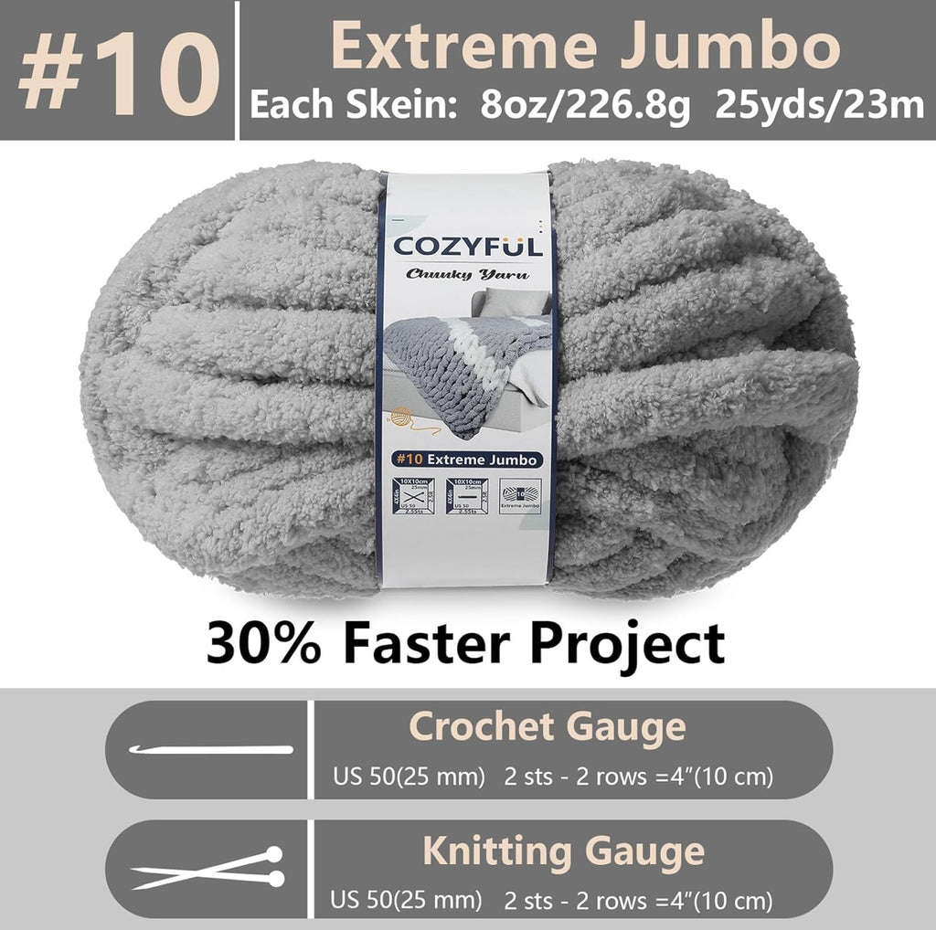 Chunky Chenille Yarn #10 - Light Grey