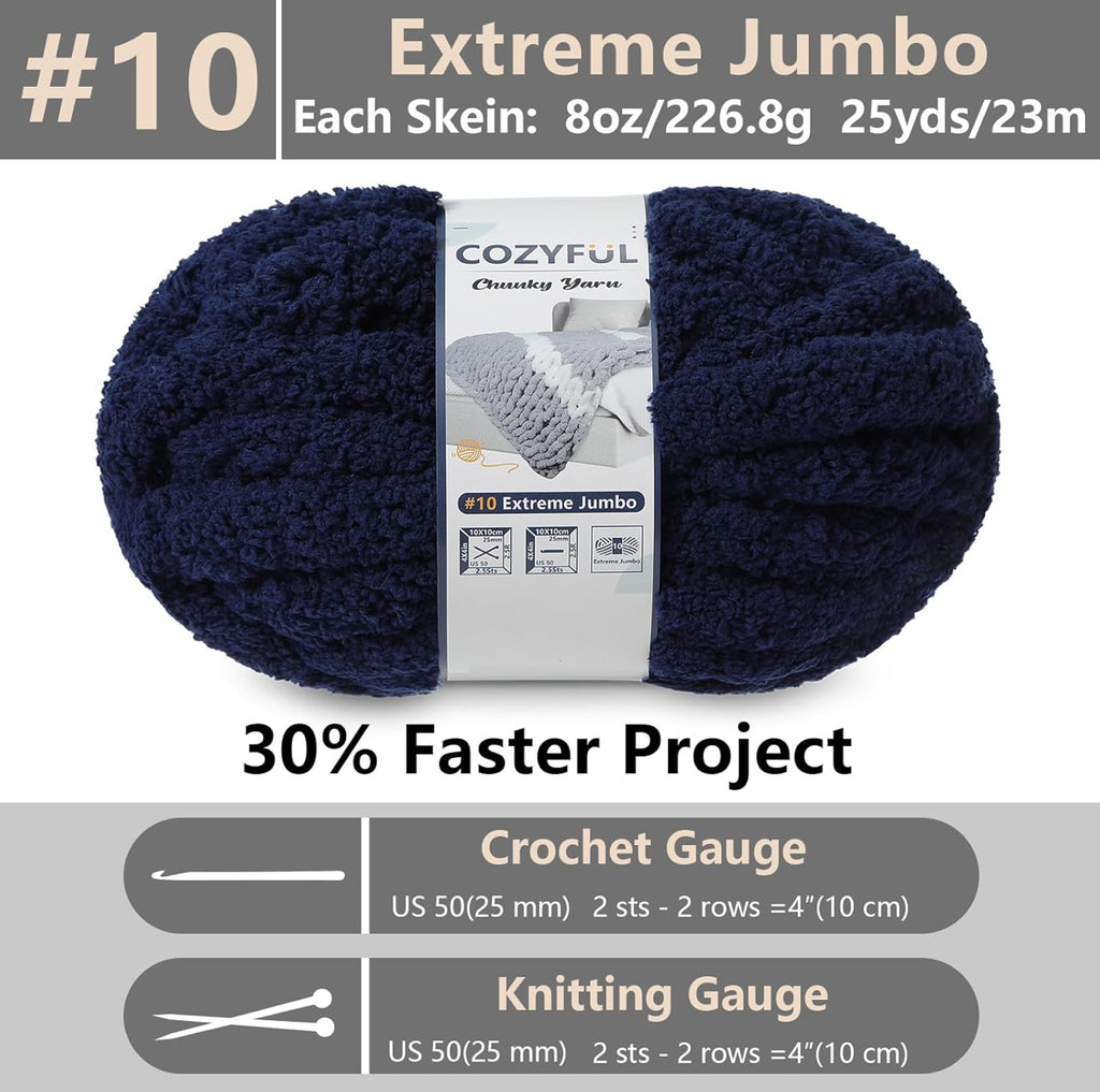 Chunky Chenille Yarn #10 - Navy Blue