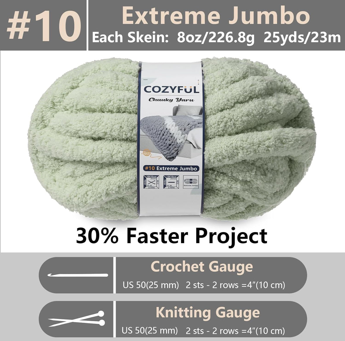 Chunky Chenille Yarn #10 - Sage Green