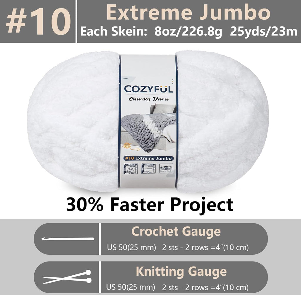 Chunky Chenille Yarn #10 - Pure White