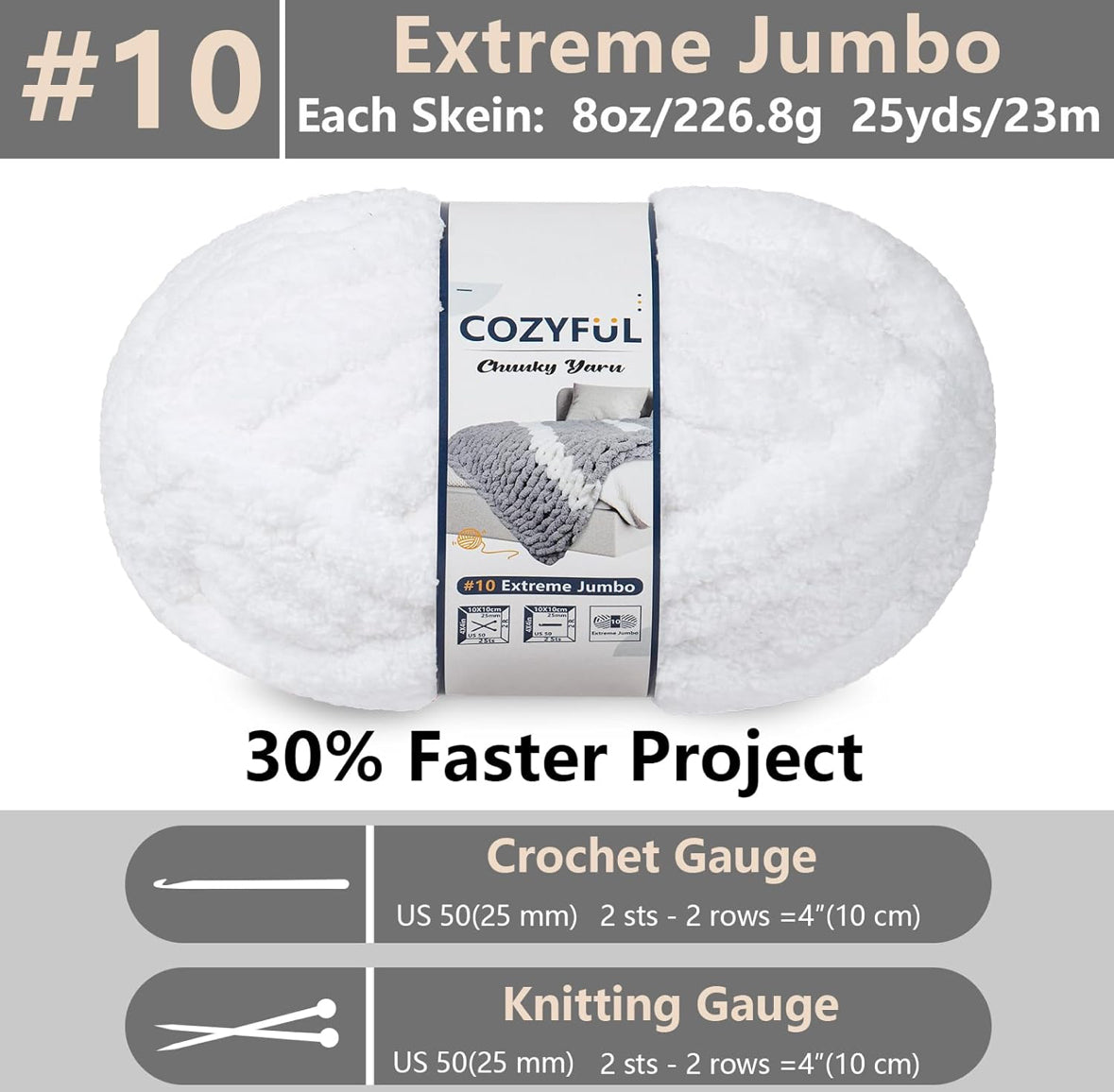 Chunky Chenille Yarn #10 - Pure White