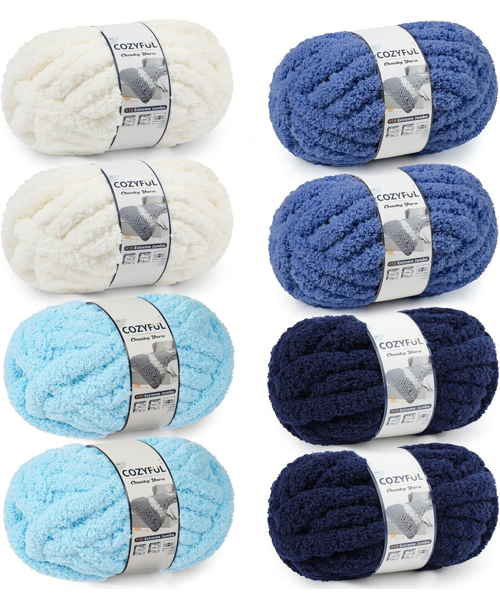Chunky Chenille Yarn #10 - Cream Blue Mix