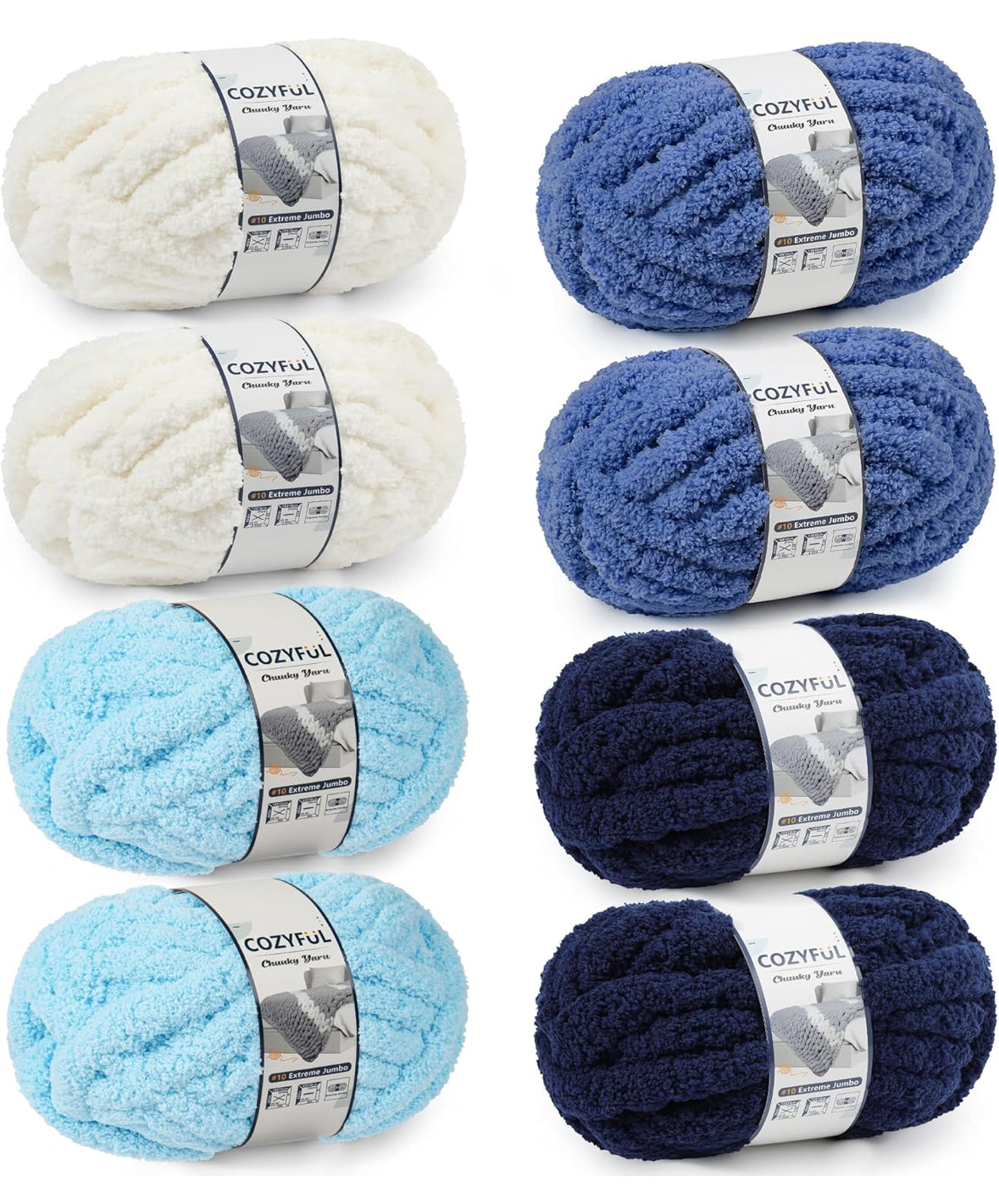 Chunky Chenille Yarn #10 - Cream Blue Mix