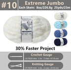Chunky Chenille Yarn #10 - Cream Blue Mix