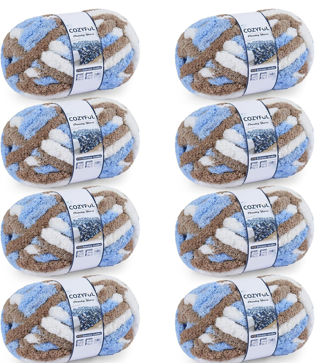 Chunky Chenille Yarn #10 - Khaki/Blue/White