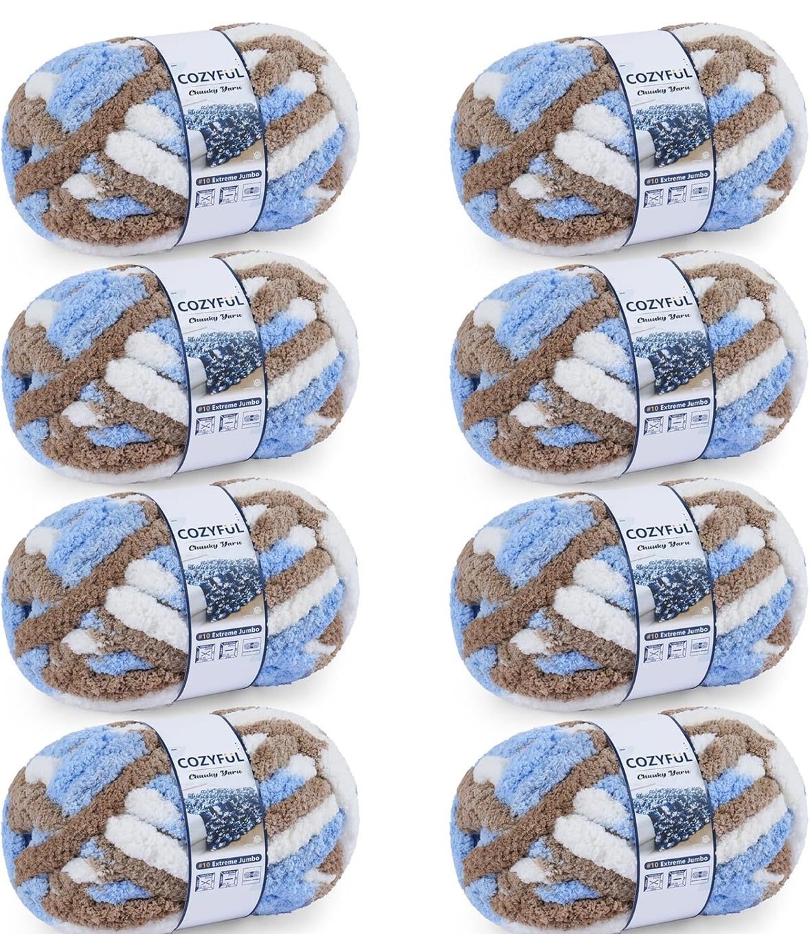Chunky Chenille Yarn #10 - Khaki/Blue/White