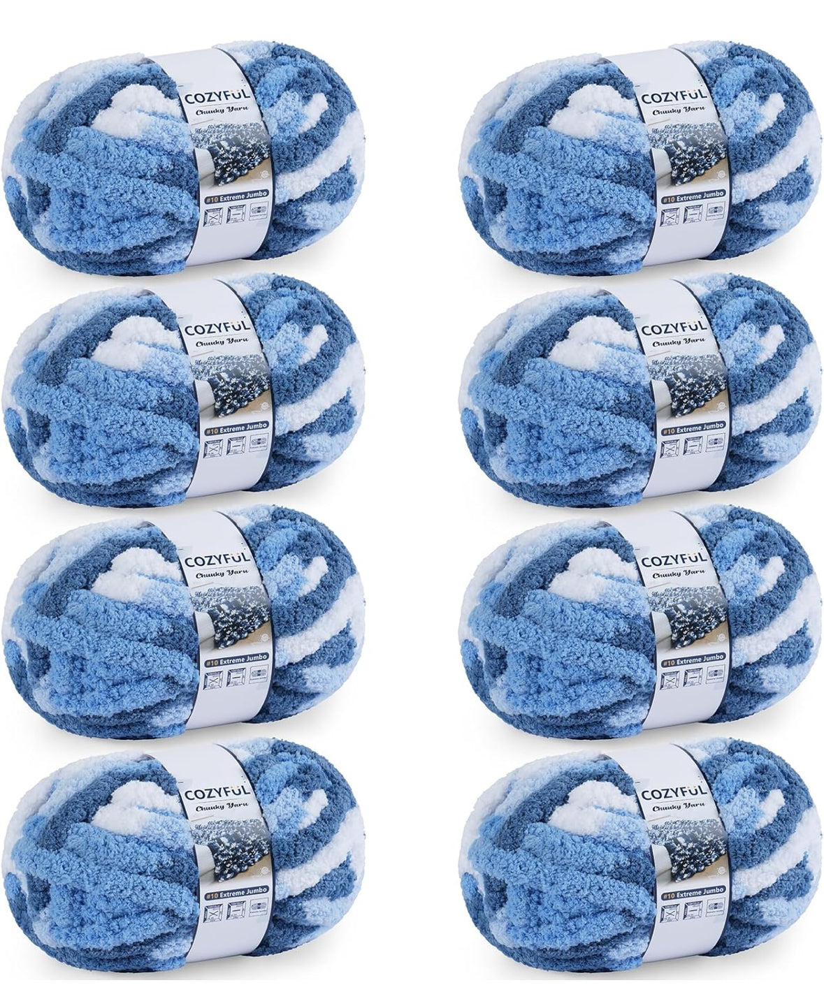 Chunky Chenille Yarn #10 - Blue/White Mix
