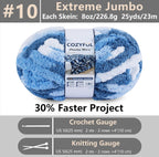 Chunky Chenille Yarn #10 - Blue/White Mix