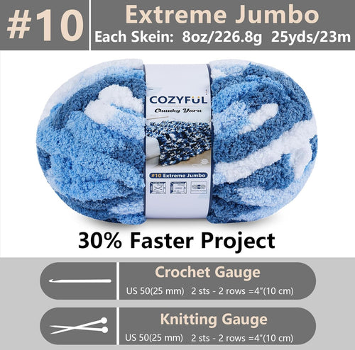 Chunky Chenille Yarn #10 - Blue/White Mix