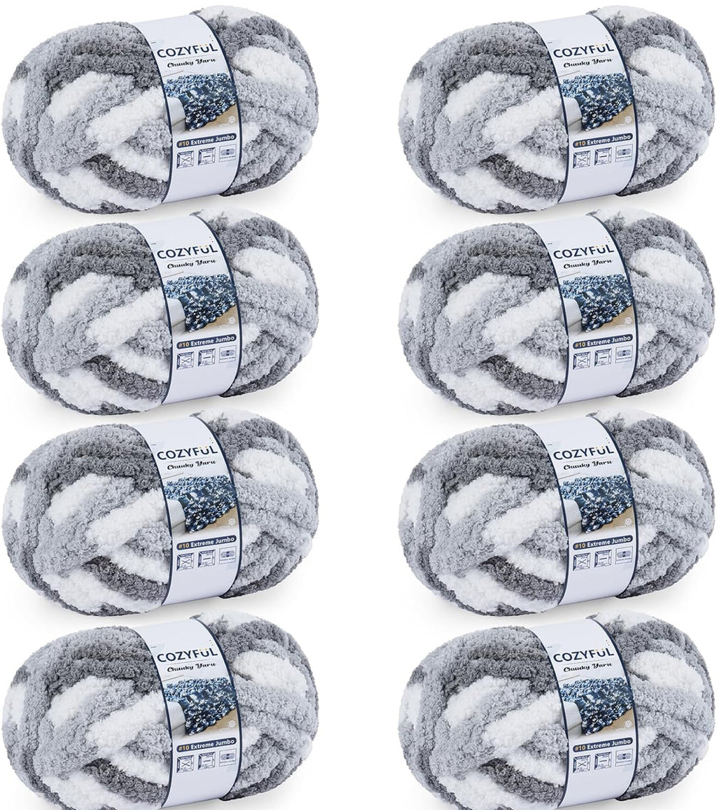 Chunky Chenille Yarn #10 - Grey/White Mix