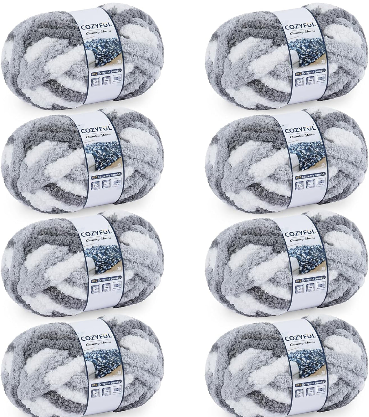 Chunky Chenille Yarn #10 - Grey/White Mix