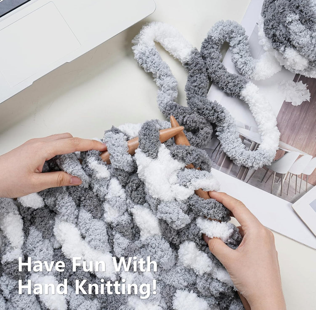 Chunky Chenille Yarn #10 - Grey/White Mix