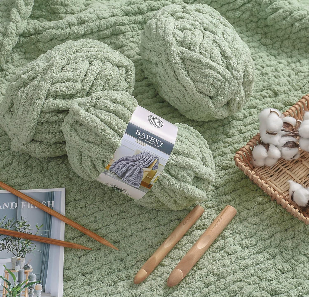 Chunky Chenille Yarn -Sage Green