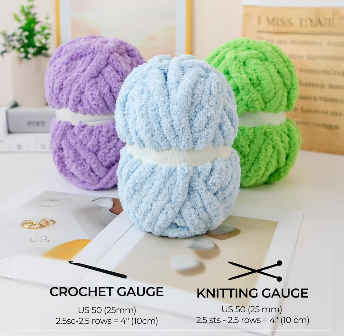 Chunky Chenille Yarn - Light Grey