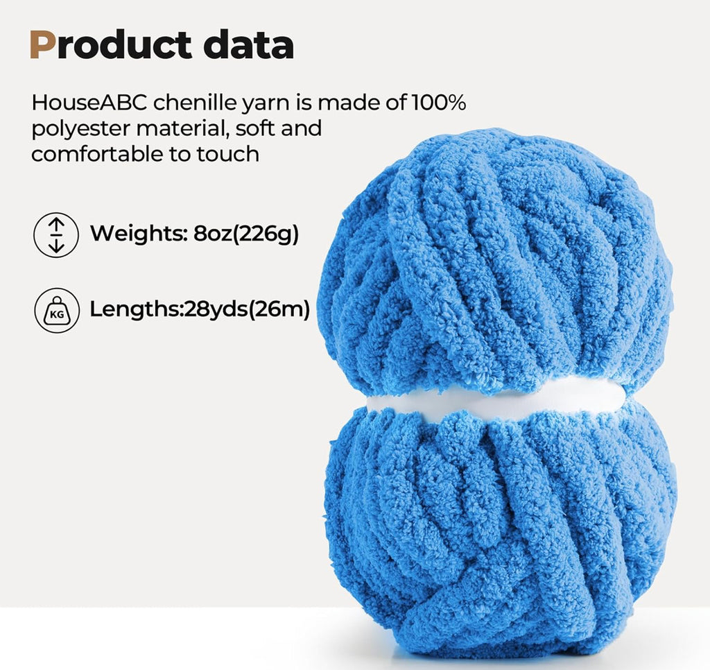Chunky Chenille Yarn - Blue