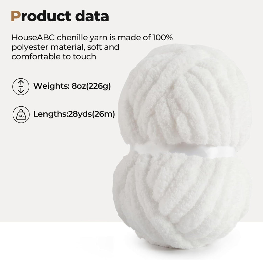 Chunky Chenille Yarn - White
